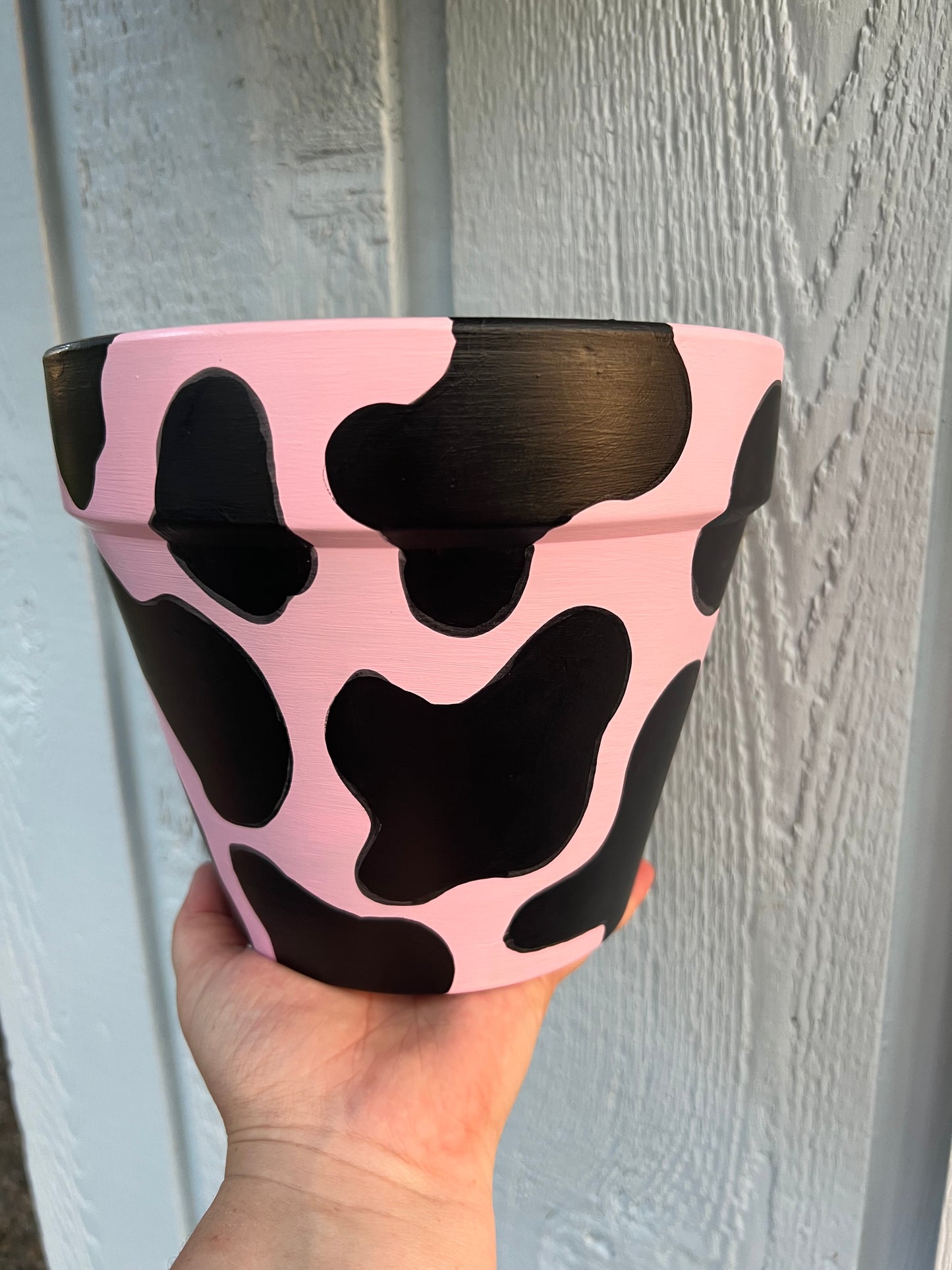 Pink Cow Painted Terra Cotta Pot