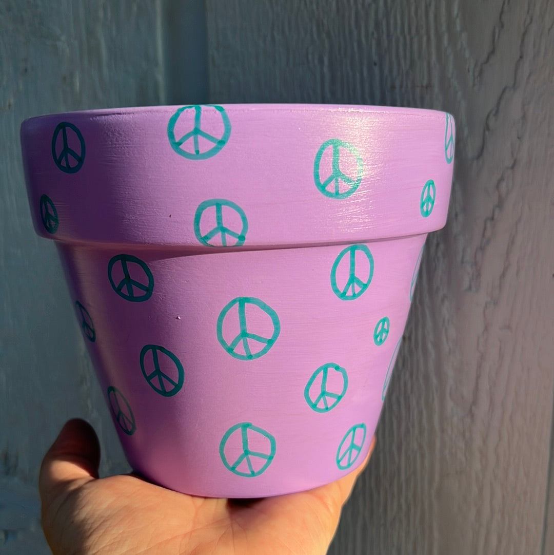 Purple Peace Out Painted Terra Cotta Pot💚