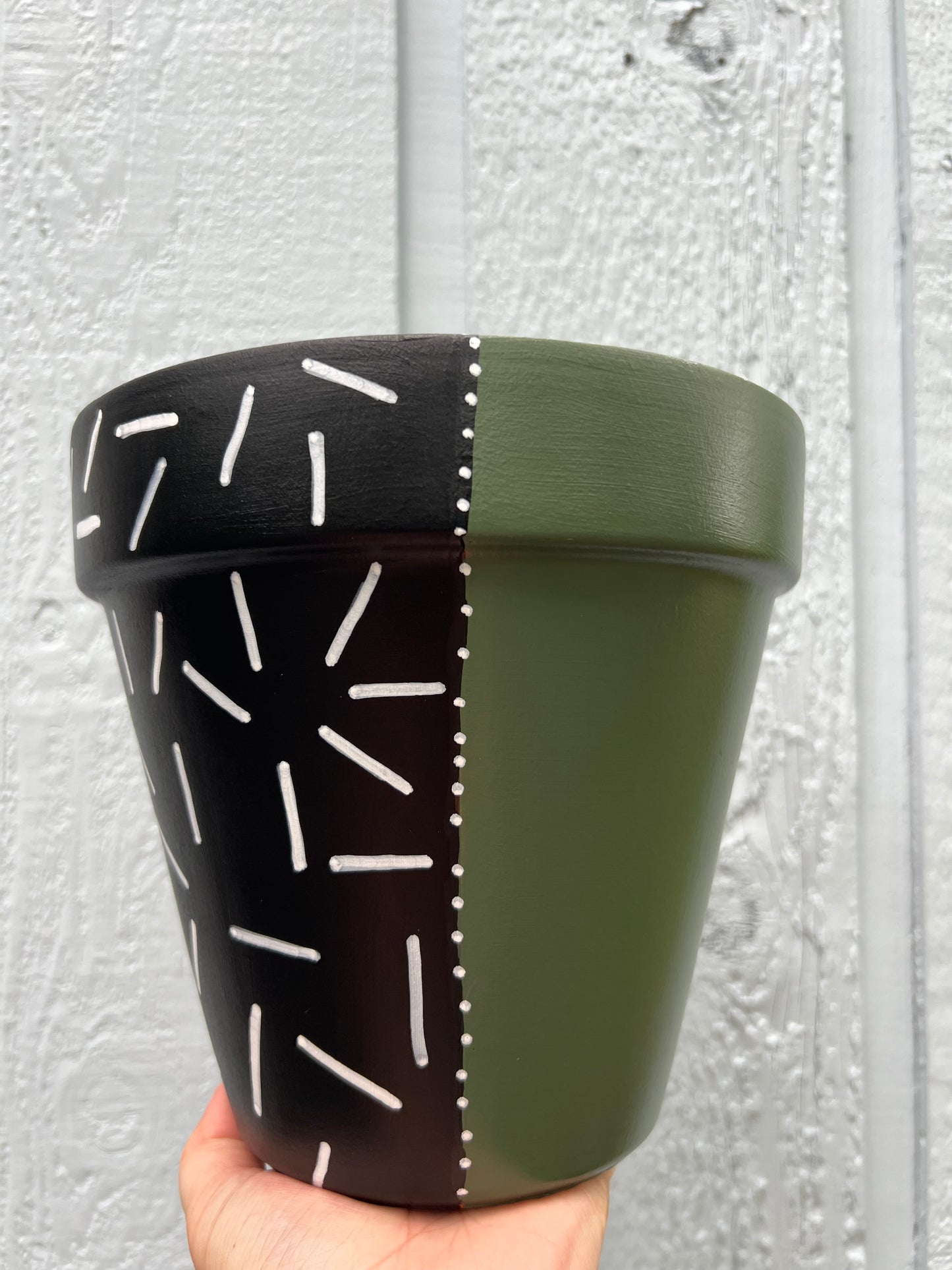 Half Black Half Green Painted Terra Cotta Pot