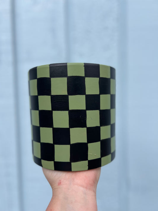 Checkered Painted Terra Cotta Pot