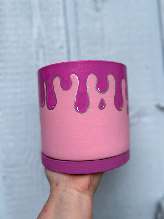 Pink Drip Painted Terra Cotta Pot💚