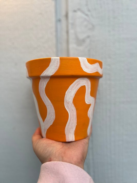 Orange Swirl Painted Terra Cotta Pot💚