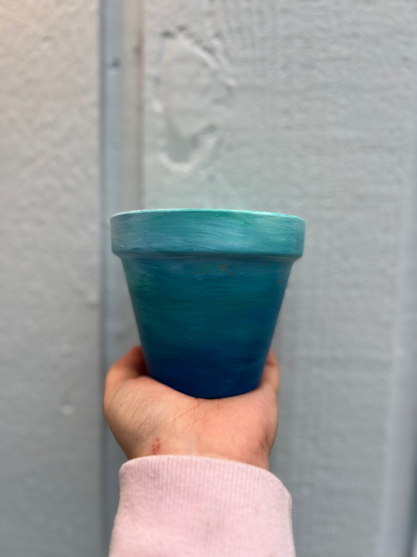 Ombre Blues Painted Terra Cotta Pot